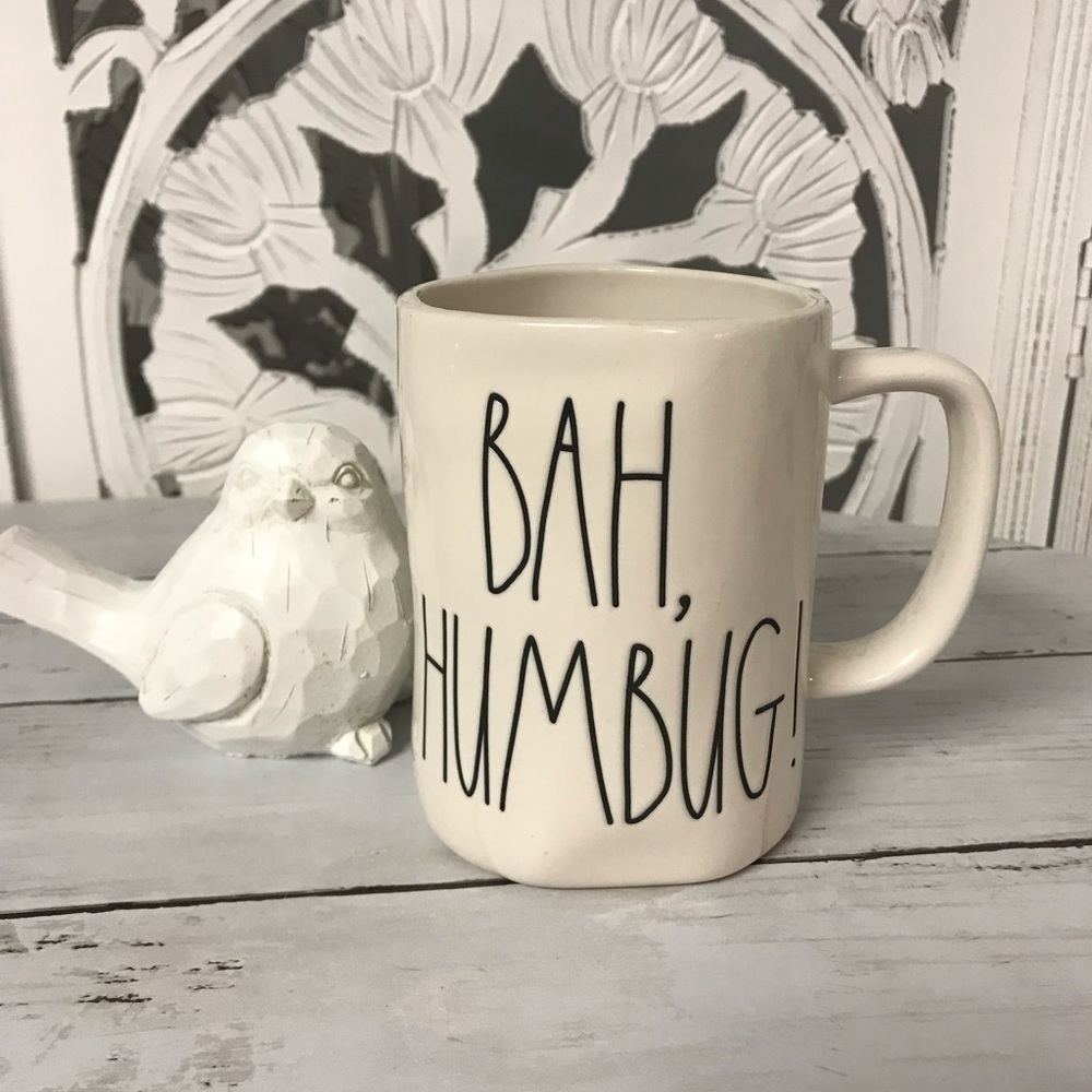 Rae Dunn Ceramic Christmas Coffee Mug “Bah, Humbug!”, White Mug, Holiday Decor